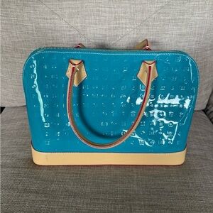 Arcadia Blue and Tan Satchel with Glossy Finish
